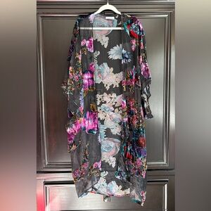 BLACK MULTI FLORAL VELVET BURNOUT CARDIGAN